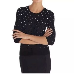 White House Black Market NWT Ecru/Black Stones Snap Buttons Cardigan Size M